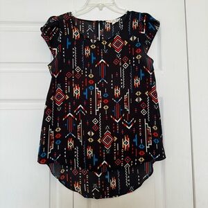 Pink Rose Black Pattern Blouse Size S